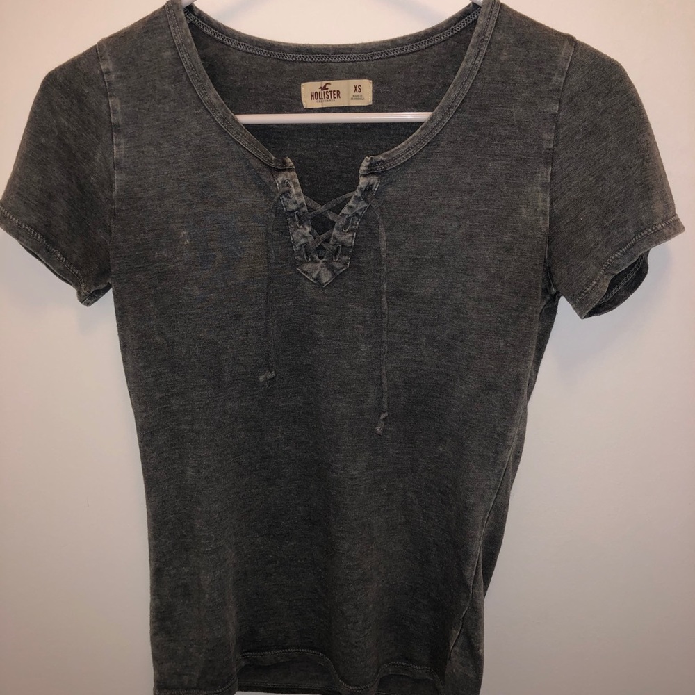 Hollister Grey Lace Up Tee
